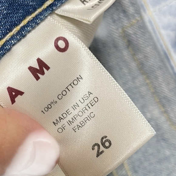 AMO Blue Straight Leg Jeans with Navy Side Stripe Raw Hem 26” - Picture 5 of 10